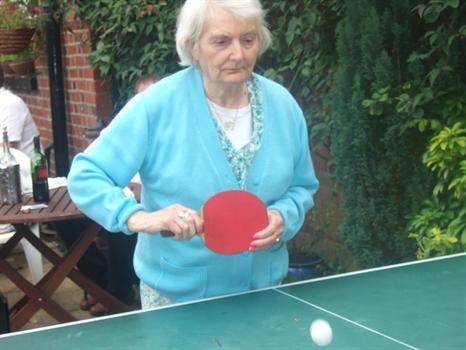 Mum playing table tennis at Reading. Aged 90yrs