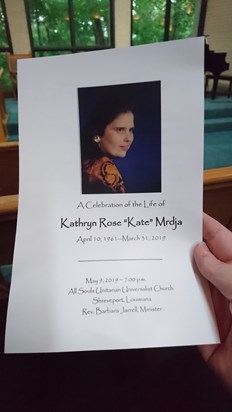 The beautiful handouts available at the memorial service