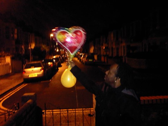 this is Dwayne at our house letting off the baloon on your Birthday Gav , Happy Birthday son 
