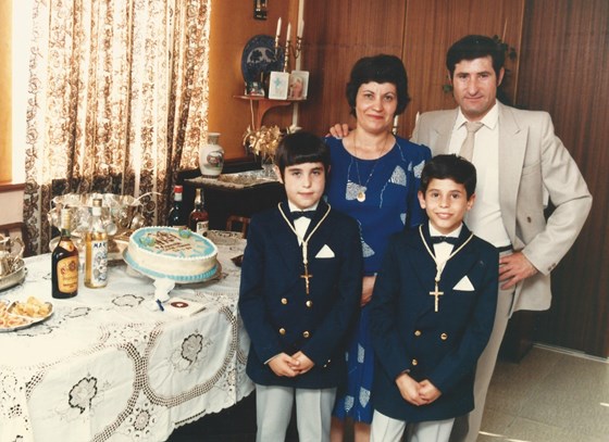 Dad with Mum and sons on their First Holly Communion in London 1984 