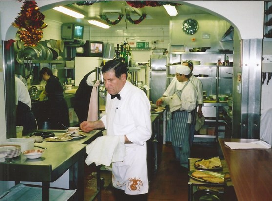 Dad as waiter in Manzi's restaurant in London 1990s