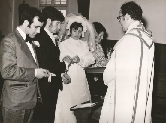 Dad and mum's wedding exchanging rings in London in 1972