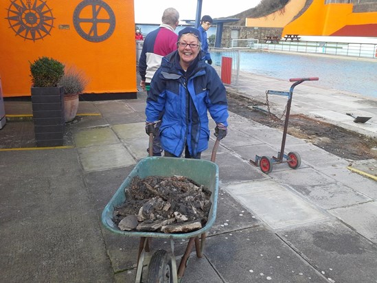 Joyce volunteering at Portishead Open Air Pool