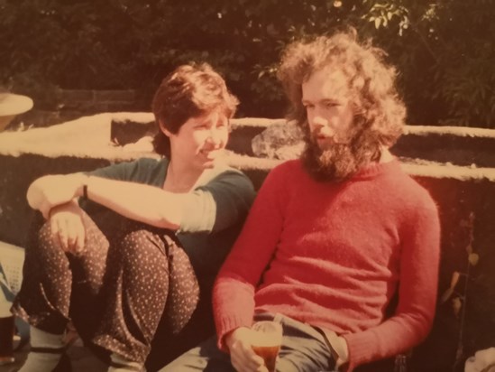 Babs and Sam, pub garden, Legrams Lane, 29th July 1981