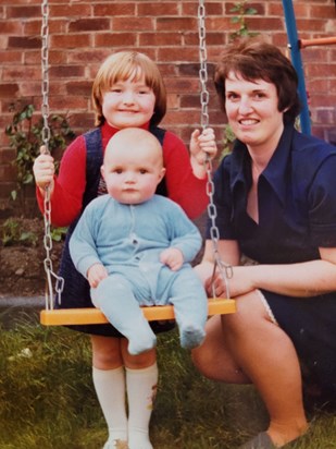 Mum, Debs & Andy in 1979 on the swing we loved in our garden ❤