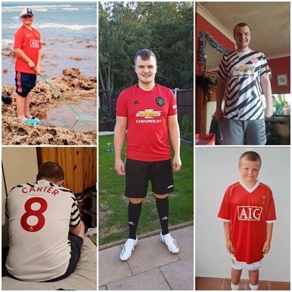 Josh in some of his many Man United shirts ⚽️