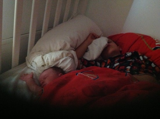 2 of GG'S grandchildren sleeping together. Both thinking of her in their dreams. Xx
