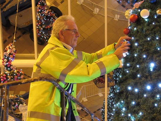 Mr Christmas decorating his tree