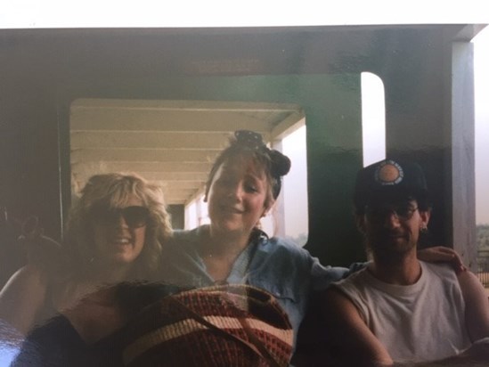 Heather, Karen & Andy on a children's train at Knebworth?!