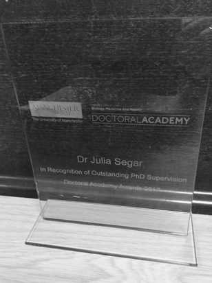 Award for Julia - 'outstanding PhD supervision' nominated by her students