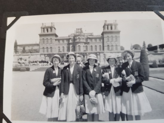 Collingwood Girls' School outing to Blenheim.  Jean on L of picture