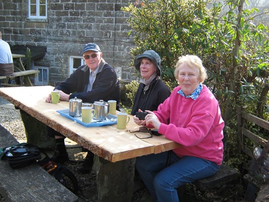 22 March 2012 Jean with Allan and Anne Wadsworth at the Daffy Cafe, High Mill, Farndale,North Yorks 