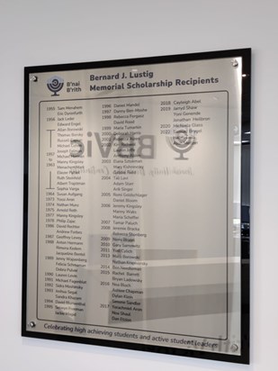 Honour board on display at the Bnai Brith office