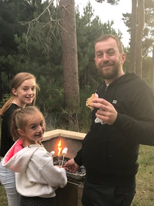 Making smores with Paris and Emily on holiday at Center Parcs 