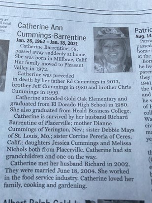 Cathy's obituary