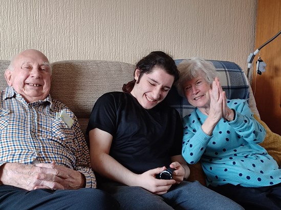 Justin, Grandma and Grandad on his 18th birthday