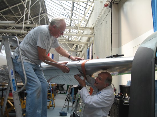 Dad and Terry working on the wing of the Balliol at Boulton Paul, 24th July 2012