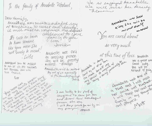 Inside Sympathy Card Signed by Pacific Gardens Staff