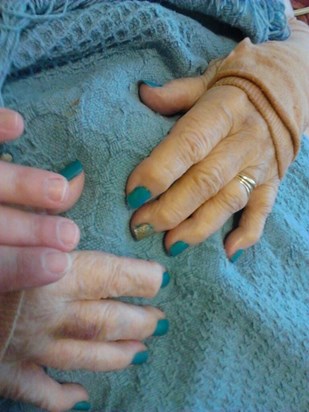 In Annabelle's final days, Granddaughter Kelly came to paint her finger nails any color she wanted