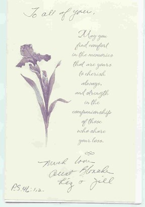 Inside Sympathy Card from Aunt Blanche
