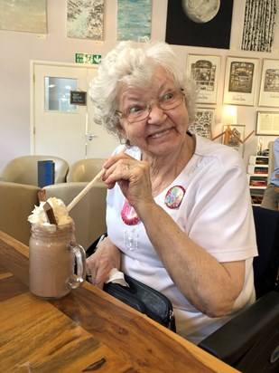 Mum enjoying her milkshake 