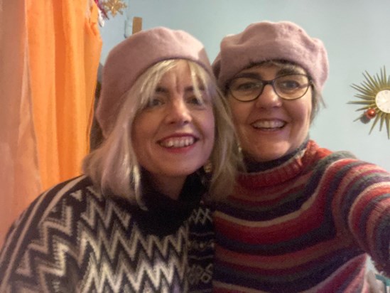 Pink beret twins