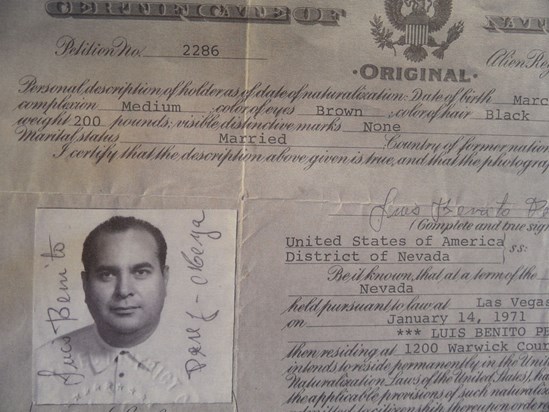 A proud moment for Luis as he became a U.S. citizen, January 14, 1971