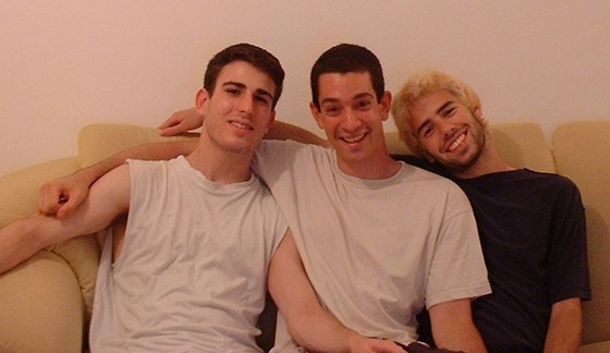 Tomer, Elad & Arren, celebrating Elad's birthday. Arren's and Tomer's student apartment, Haifa 04.07.2002. 
