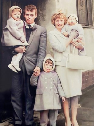 Glyn as a baby, with mum, dad, Paul & Pam at our uncle Billy & aunty Nellie’s wedding 