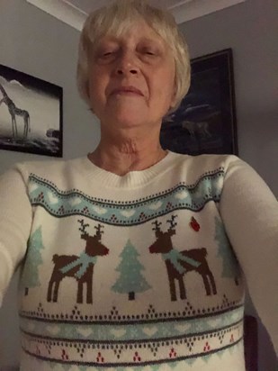Gill and one of her Christmas jumpers