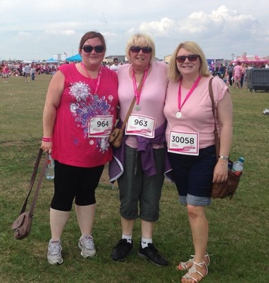 Gill with Lizzie and Vicky after doing the race for life in 2014 whilst still having chemo 