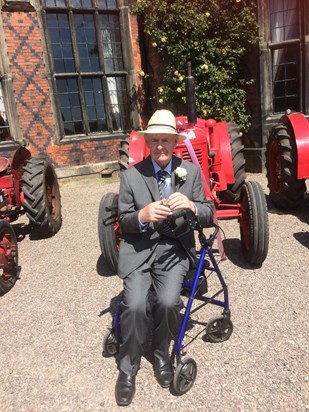 With a Cropmaster tractor at his friends Pete and Alison's wedding (July 2021)