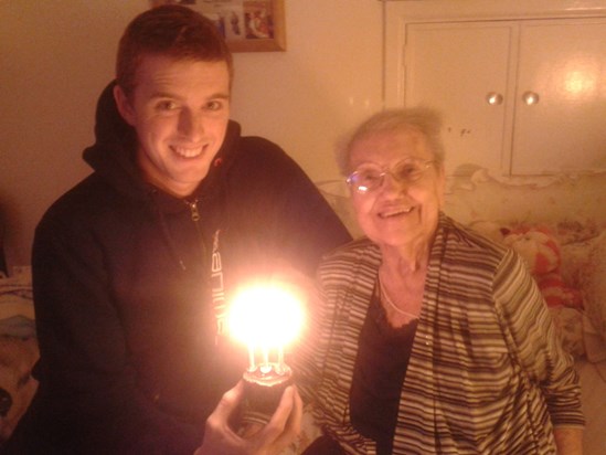 Vera's 103rd Birthday & cake with 3 candles! with Matt Banks