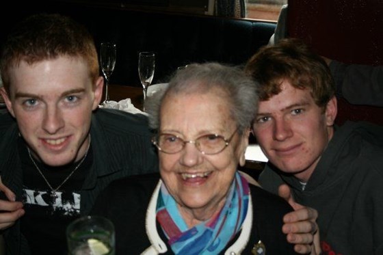 Vera on her 100th Birthday with Matt and Adam Banks