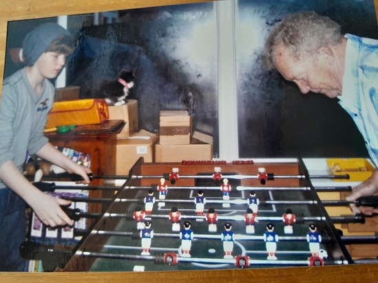 Dad teaching James how to play Table Football - "what you wanna do James is...."