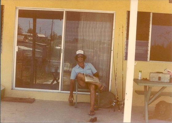 The morning paper and a beer. Scotty style at Fisher's Landing-1982.