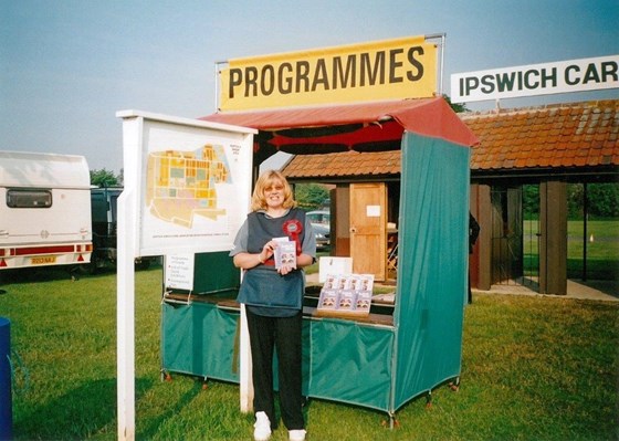 Linda selling programmes at Suffolk Showground