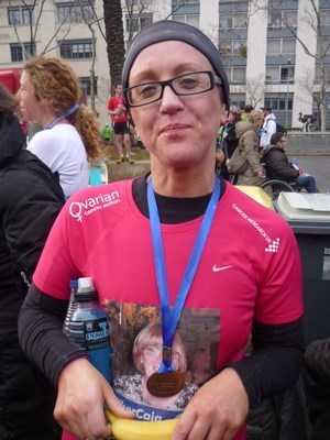 Cathy after the marathon