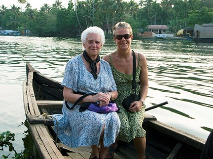 Sonia and Jane on the lake in Kerala, S. India in 2009