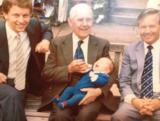 1985 Matthew (first grandchild) christening, four generations of Miells 