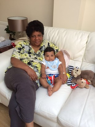 Mum and Gabriel on the sofa