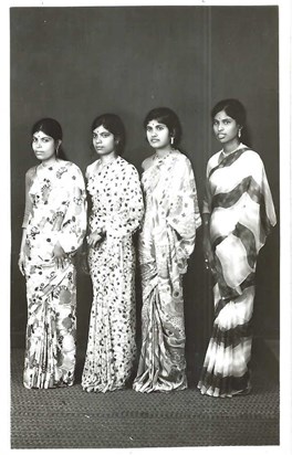 Jenita, Vasantheny, Sybilla, Angela first saree photo school days 