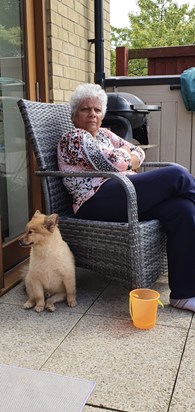 Mum and Thor in the garden