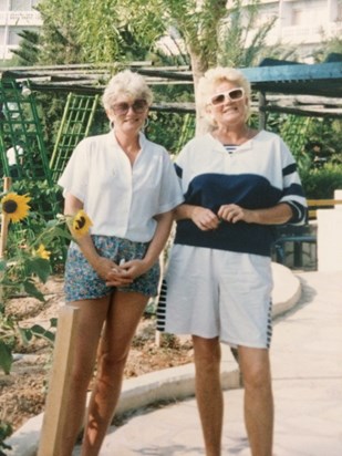 Mum with Aunty Mo. Check out those legs !