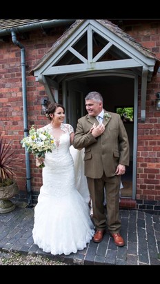 Dad & daughter preparing to walk down the aisle. Not sure who was more nervous me or Dad! Glad we got to do it together. x