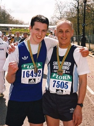 Special moment: the end of a gruelling 2001 London Marathon completed together