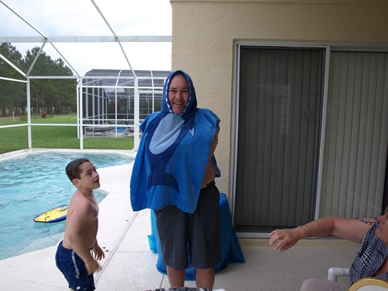 Connor thought it was funny that Grandad fitted into his hooded towel
