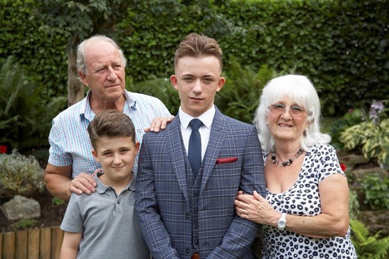 Janet with her husband John and two grandsons Jake and Archie, for jakes Prom
