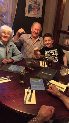 Janet out for food with her husband John and grandson Archie