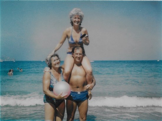 Janet with Husband John and friend Florrie, on holiday
